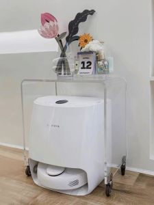 Acrylic Coffee Table with Wheels Suitable for Robotic Vacuum Cleaner Small Cart Storage Shelf Modern Style Mobile Design
