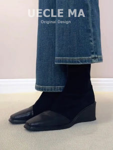 MASHUJIA | Leather Chunky Heel Pointed Toe Womens Boots
