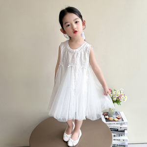 Girls Summer Thin Sleeveless Dress Princesse Style Mid-Length Soft Fabric Breathable High Waist Gown for Children Baby Outfit
