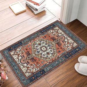 VIKAMA Vintage Persian Crystal Pile Ethnic Style Home Decorative Rugs Bedroom Living Room Hallway Machine Washable Mats