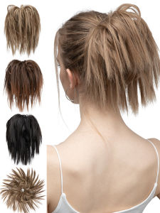 Womens Hair Bun Fake Ponytail Long Natural Beard Hair Ball Hairband Elastic Band Flower Headband Hair Accessories