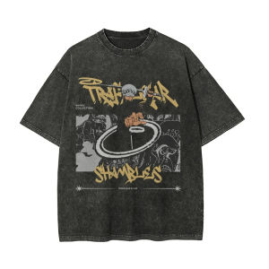 Bandai | One Piece Mens and Womens Washed T-Shirt Trafalgar D. Water Law Clothing Summer Spring Anime Tee Retro Distressed Short Sleeve