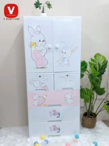 Tủ Đựng Đồ Cho Bé V-BABY T9 Nhựa PP An Toàn Có Thanh Treo Quần Áo Họa Tiết Xinh Xắn