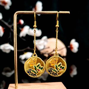 Gold Colorful Floral Ear Cuffs Chinese Style Fashion Jewelry for Hanfu Qipao Womens Accessory Daguimi Original Design