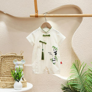 ชุดคลานสำหรับเด็กทารกสไตล์จีนแบบใหม่ฤดูร้อนปี2024ชุดบอดี้สูทสไตล์จีนสำหรับเด็กทารกชายและหญิงชุดฤดูร้อนลายการ์ตูน