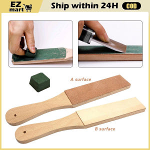 Leather Craft Wooden Handle Leather Strop Knifeboard Sharpener 2 Side Sharpening Plate Honing Compound Grinding Tools