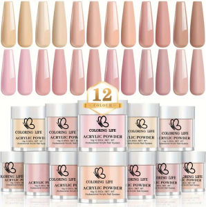 6/12Colors Nail Acrylic Powder Set Nude/Pink/Brown Nails Crystal Powder For 3D Carving Nail Art Tips Extension Dipping Powder FA