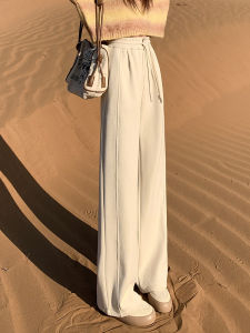 QIAOMIDUO | Quần ống rộng lót lông cừu mùa đông cho nữ cạp cao dài thường ngày bằng vải polyester cotton nylon spandex màu trắng sữa