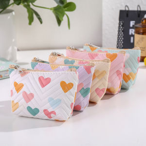 Cute Heart-Shaped Print Mini Makeup Bag Suitable for Lipstick Jewelry and Outdoor Portable Storage a Delicate Gift for Her