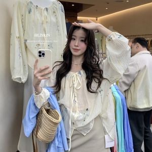 CHOEFULYN | Sun Protection Chinese Style Embroidery Lantern Sleeve Womens Shirt