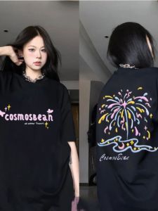 Heavy Weight Pure Cotton Niche Style Short-Sleeved T-shirt Womens Summer Loose Chic Tops Ins Short-Sleeved Mens Fashion Couple