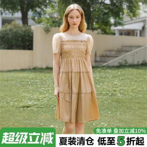 ชุดเดรสสั้นผ้าลินินทรงเข้ารูป แขนสั้น ดีไซน์ตัดต่อสี ขอบไม้ แบรนด์ 007 ฤดูร้อน 2025 ชุดเดรสผู้หญิงสไตล์เกาหลี