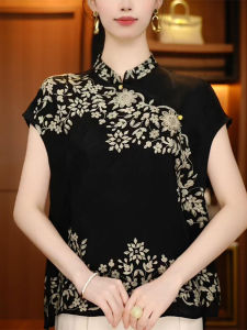 New Chinese Style Loose Fit Short Sleeve Shirt Vintage Summer Fashionable Overhead Design Breathable Thin Material Womens Top