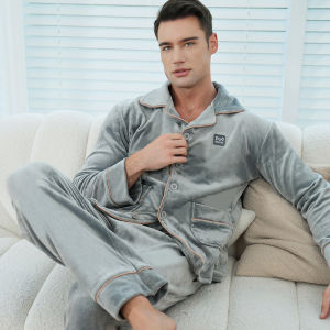 miiow | Mens Fleece Lined Double Sided Crystal Velvet Thickened Sleepwear Set Warm Home Clothes Autumn Winter New Arrival MiiOW Cat Person