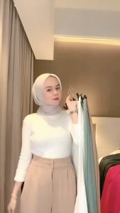 Qyara Store Fashion Jennie Knit Pants Celana Highwaist Knit Kancing Celana Kulot Wanita Panjang Nyaman Melar Lembut Karet