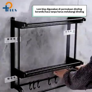 ✨Barang Ready✨ Toko Halo Rak Kamar Mandi Stainless Gantungan handuk Model Tanpa Mesin bor SUS304 + LEM super kuat / Rak Handuk Gantungan Dinding Stainless Steel 2 Tingkat