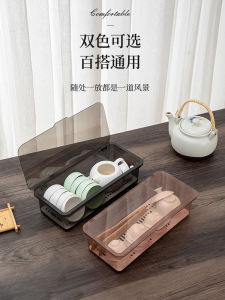 Modern Simple Rectangular Tea Set Storage Box Dustproof Cover Desktop Organizer for Tea Cups Pots And Leaves PP Material