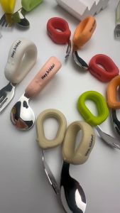 Heykiddo ช้อนส้อมซิลิโคนด้ามคล้อง 6ม+) สำหรับความแข็งแรงและวัยฝึกทาน สาย BLW