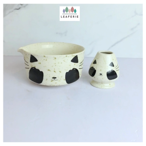 The Leaferie Matcha set (Series 1) Ceramic bowl. Cat theme kitchenware chawan chasen