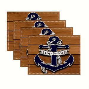 VIKAMA Nautical Style Placemats Wood Grain Anchor Waterproof Restaurant Yacht Club American Retro Gods Home Decoration