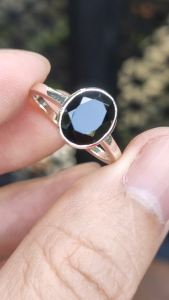 《308》แหวนนิล (Black Spinel) ตัวเรือนเงินแท้92.5%ชุบทองคำขาว ไซด์นิ้ว 57 เบอร์ 8 US พลอยแท้ จากประเทศบราซิล