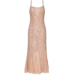 TAMMY TANGS | ชุดเดรสยาวสายเดี่ยวปักลายสีส้ม เดรสยาวผ้าตาข่ายประดับเลื่อมสำหรับผู้หญิง ชุดเดรสฤดูร้อนสุดเซ็กซี่ ชุดทำงาน ชุดไปงานปาร์ตี้