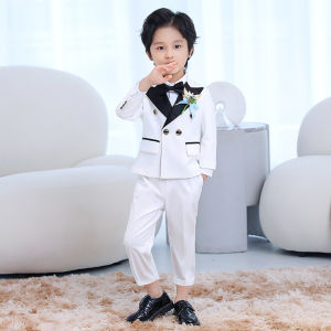 lontakids 5Pcs Kids Boys Formal Suits Tuxedo Set Blazer (Jacket + Pants + Shirt + Bowtie + Corsage) Wedding Birthday Party Dresswear Ring Bearer Attire