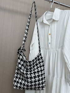 Large Capacity Commuter Tartan Tote Bag Womens Fashionable Shoulder Canvas Bag Crossbody Bag Soft Handle Polyester Lining