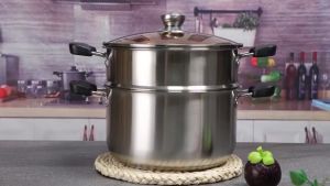Panci Kukus Steam Pot 2 Tingkat Full Stainless Steel 20, 22, 26cm Tutup Kaca