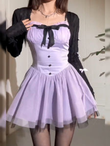 ชุดเดรสสายเดี่ยวสีม่วงเซ็กซี่ไซส์ใหญ่สำหรับสาวอวบเดรสฟูฟ่องแบบเจ้าหญิงเก็บเอวสีทองสำหรับสาวอวบ