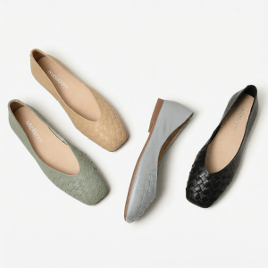 MIOLLIBARN | Flat Soft Bottom Sheepskin Low-top Woven Square-Toed French Style Shoes