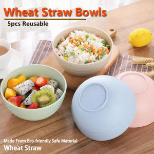 5pcs Wheat Straw Bowls Fruit Vegetable Bowl Reusable Wheat Bowls Household Bowl Cutlery Set