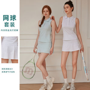 New 2025 Professional Sleeveless Tennis Skirt Sports Set Womens Badminton Fitness Yoga Short Skirt Double Pocket Skirt