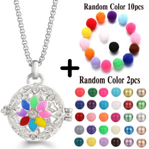Mexico Chime Aromatherapy Music Ball Woman Caller Essential Oil Necklace Perfume Diffuser Gradient Color Flower Pendant Jewelry