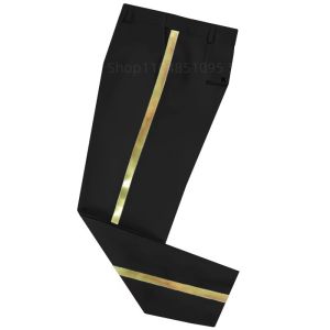 XS-6XL Mens Black Suit Pants Gold Leather Trim Casual Male Formal Business Office Pants Elastic Straight Formal Trousers