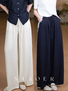XIAOER | Quần Dài Thoáng Mát Chất Liệu Cotton Linen Pha Họa Tiết Chấm Bi Cổ Điển