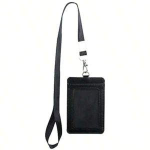 1 Badge Holder With Detachable Lanyard Vertical PU Leather ID Badge Holder With 1 Clear ID Window And 1 Card Slot