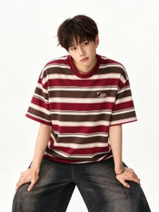 OULUDE | Dachshund Embroidery Striped T-Shirt