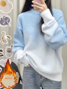 เสื้อสเวตเตอร์ถักนิตติ้งลายกันหนาวสำหรับผู้หญิง แขนยาว ปกติ หนา อบอุ่น สไตล์หวาน คอตั้ง เสื้อคลุมกันหนาวแบบลำลอง