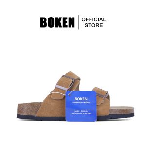 BOKEN Women Flat Sandals Soft Footbed Cork Slipper Two-Strap Lazy Shoes Brown