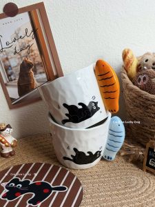 Cute Black Cat Ceramic Mug Gift for Girls