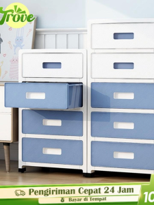 Trove Lemari Laci 35cm & Kabinet Pakaian Bayu dengan Roda: Tempat Mainan & Durabox Plastik untuk Kamar Rumah