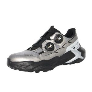 Four Season Safety Shoes Steel Toe Anti Smash Puncture Proof Rotating Button Lightweight Breathable Construction Work Boots