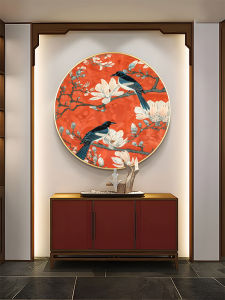 Red Background Wall Hanging Painting Flower And Bird Meaning New Chinese Style Decorative Art Modern Decorations Entrance