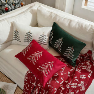 30x50cm Pillowcase Embroidered Christmas Tree Decorative Cushion Cover Lumbar Accent Throw Pillow Cover Bed Xmas Holiday Decor