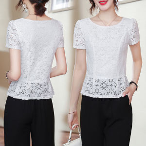 Slimming Lace Top Women Summer Short Sleeve 2025 Spring New Short Length Belly Covering Base Shirt Seven Sleeve Waist in