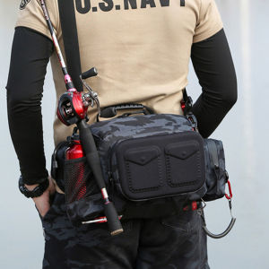 Lure Bag Multi-Functional Waist Bag Large Capacity Portable Waterproof Insertion Pole Single-Shoulder Bag Wild Fishing Chest Bag Fishing Crossbody Bag