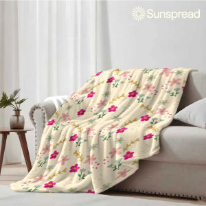 Beast Kingdom | Cream Tiny Floral Soft Warm Flannel Blanket Lightweight Cozy Christmas Halloween Home Decor Room