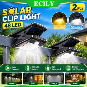 ECILY 1/2PCS Solar Clip On Light 48 LED Outdoor Waterproof Garden Lamp USB Rechargeable Motion Sensor Wall Light For Fence Balcony Camping Emergency