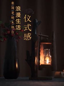 เชิงเทียนไม้+ที่ครอบแก้ว  ตั้งพื้น ของตกแต่ง H45cm เชิงเทียนโบราณ